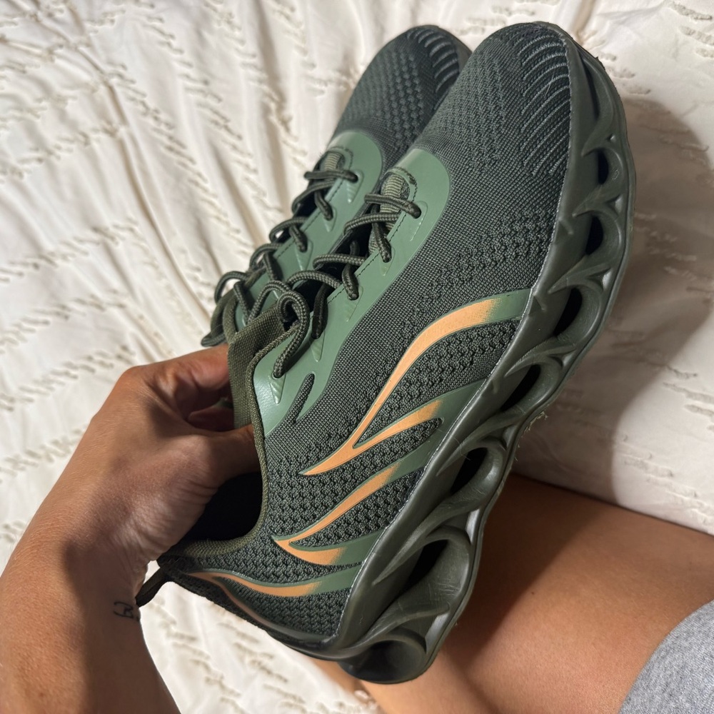 Green athletic sneakers
